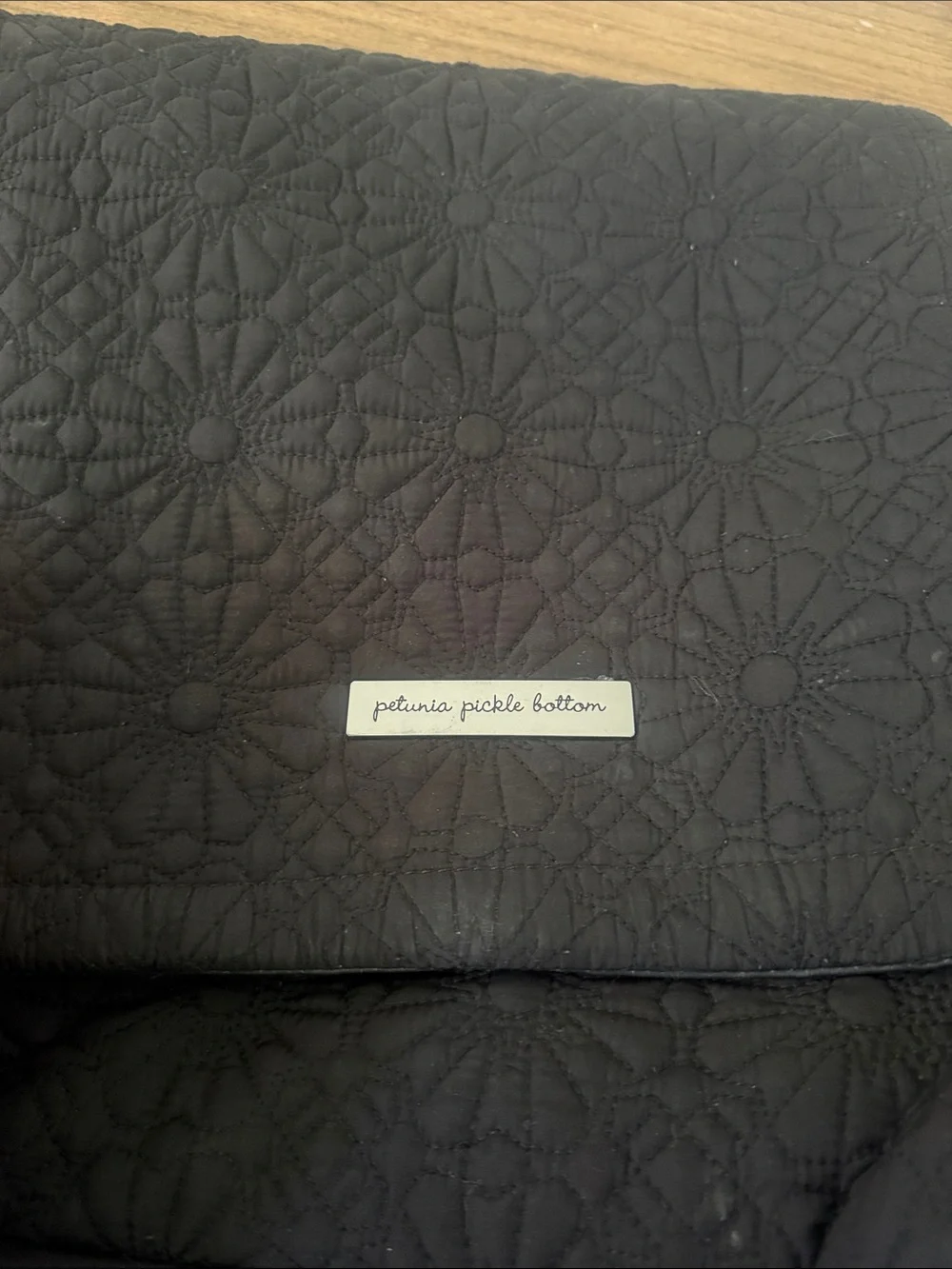 Black Petunia Pickle Bottom Black Quilted Floral-Pattern Diaper/Baby Bag
